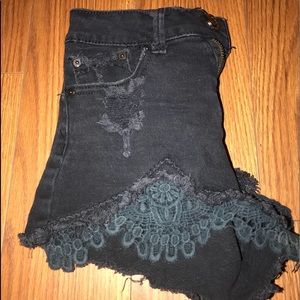black denim shorts with lace